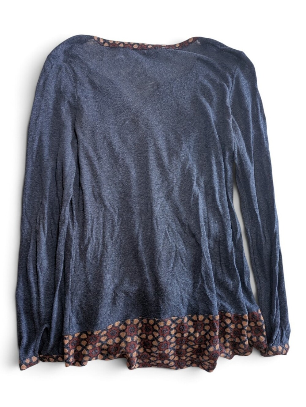 Lucky Brand Heather Blue Floral Medallion Border Print Peasant Top Tunic Large - Picture 5 of 5